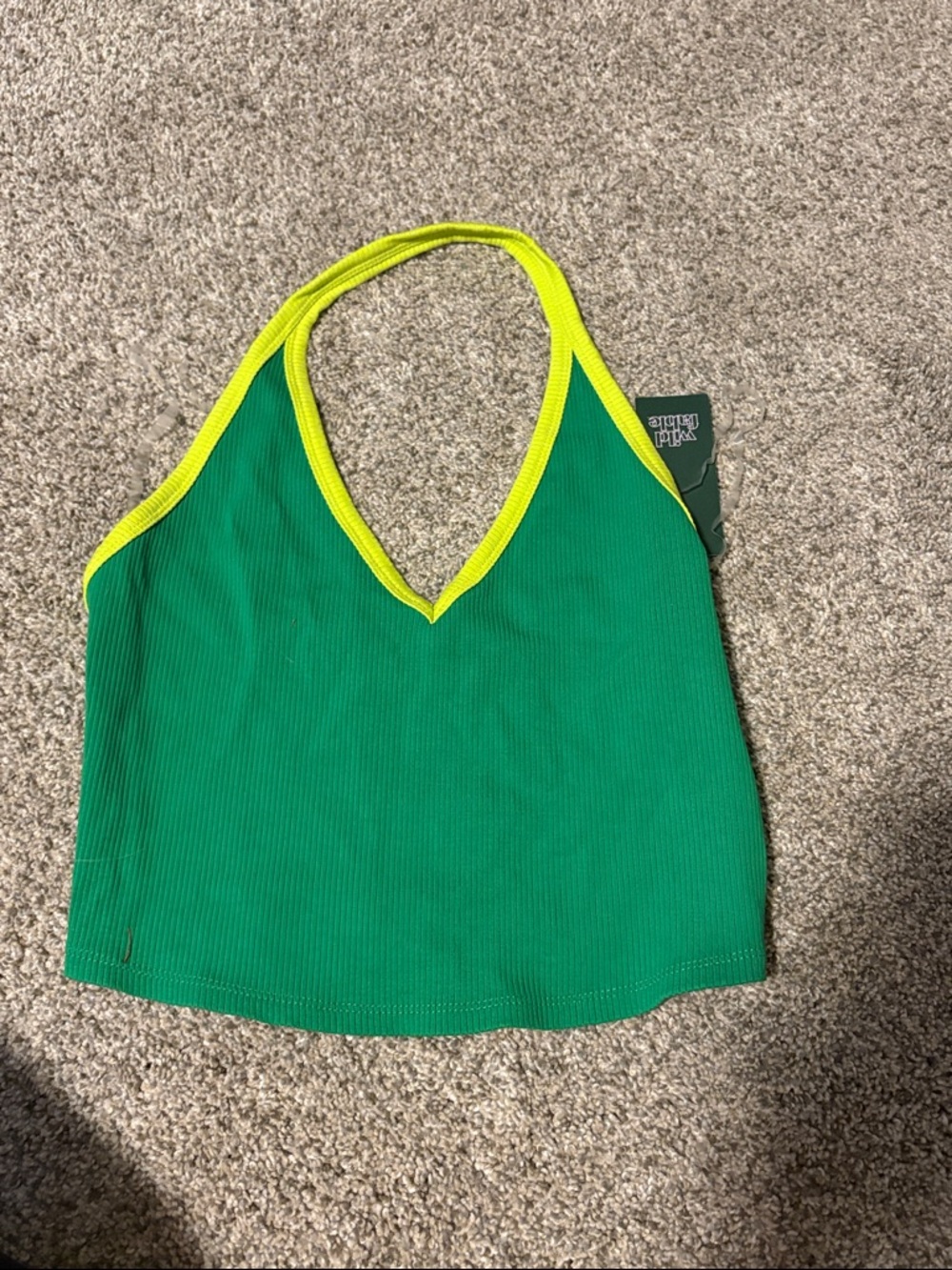 wild fable Green Ribbed Halter Tank with Yellow Trim